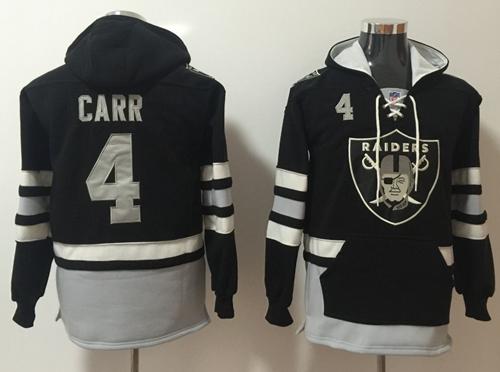 Nike Raiders #4 Derek Carr Black/Grey Name & Number Pullover NFL Hoodie - Click Image to Close